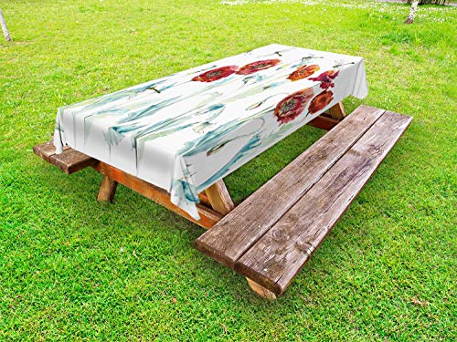 ABAKUHAUS Fiori Insetti Tovaglia da Esterno, Acquerello Poppies, Tovaglia da Picnic Lavabile Decorativa, 145 cm x 265 cm, Multicolore