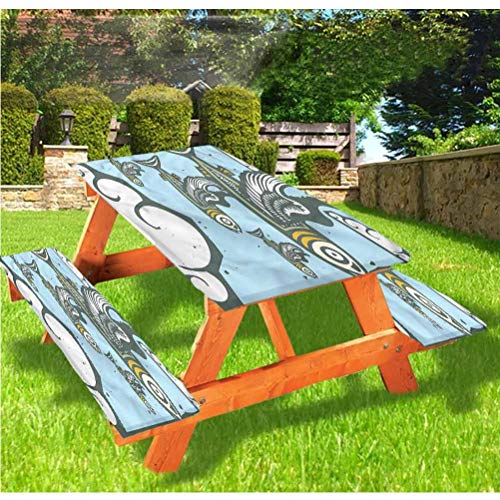 Tovaglia da tavolo e panchina con bordo elastico, 60 x 170 cm, set da 3 pezzi per campeggio, sala da pranzo, all'aperto, parco, patio