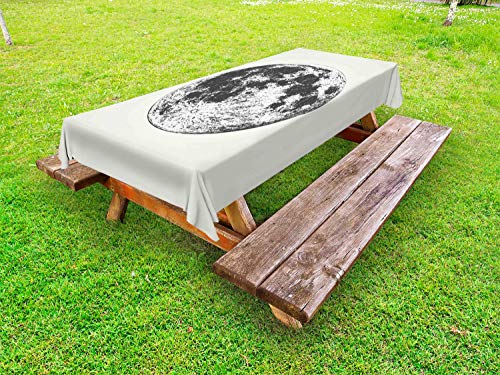 ABAKUHAUS Luna Piena Tovaglia da Esterno, Dettagliata Sketchy Luna, Tovaglia da Picnic Lavabile Decorativa, 145 cm x 305 cm, Grigio Scuro Bianco