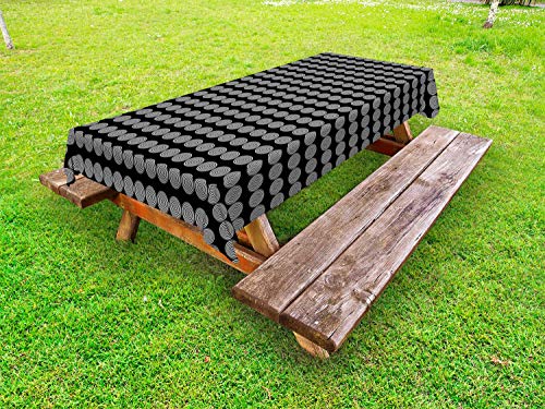 ABAKUHAUS Geometria Astratta Tovaglia da Esterno, Vortici Lines Art, Tovaglia da Picnic Lavabile Decorativa, 145 cm x 265 cm, Charcoal Grey And White