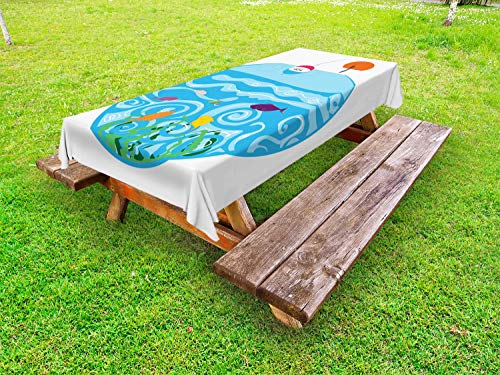 ABAKUHAUS Pesca Tema Tovaglia da Esterno, Pescare con Acquario, Tovaglia da Picnic Lavabile Decorativa, 145 cm x 210 cm, Multicolore