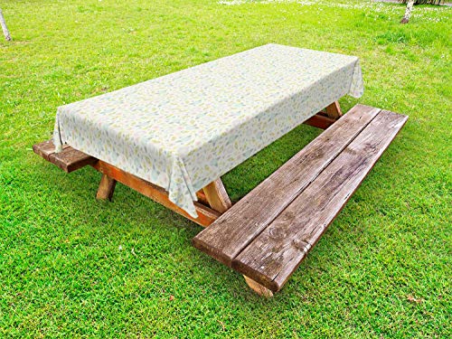 ABAKUHAUS Floreale Tovaglia da Esterno, Pastel Tone Flora, Tovaglia da Picnic Lavabile Decorativa, 145 cm x 305 cm, Avorio e Multicolore