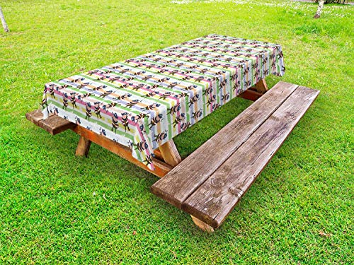 ABAKUHAUS Cartone Animato Tovaglia da Esterno, Patterns Childish Pirata, Tovaglia da Picnic Lavabile Decorativa, 145 cm x 305 cm, Blush Pink