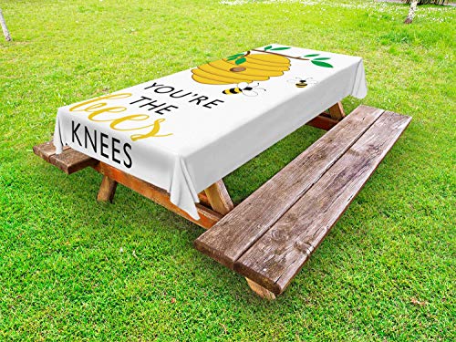 ABAKUHAUS Ape Tovaglia da Esterno, Sei i Bees Knees, Tovaglia da Picnic Lavabile Decorativa, 145 cm x 265 cm, Bianco Scuro Giallo Verde