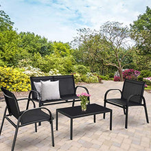 LUGEUK 4 pz Black Furniture SED Sedia Tavolino Tavolo da caffè Patio Esterno Set Terrazza Giardino