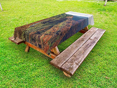 ABAKUHAUS Natura Scena Tovaglia da Esterno, Waipoo Cadute Hawaii, Tovaglia da Picnic Lavabile Decorativa, 145 cm x 265 cm, Zenzero e Verde Salvia