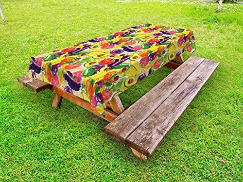 ABAKUHAUS Giardino Tovaglia da Esterno, Vegetariani Farm Prodotti, Tovaglia da Picnic Lavabile Decorativa, 145 cm x 305 cm, Multicolore