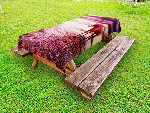 ABAKUHAUS Cavallo Tovaglia da Esterno, Animal sul Prato sotto Le nubi, Tovaglia da Picnic Lavabile Decorativa, 145 cm x 265 cm, Secco Rose Scuro Magenta