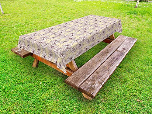 ABAKUHAUS Vintage Floral Tovaglia da Esterno, Fiori turbinii, Tovaglia da Picnic Lavabile Decorativa, 145 cm x 265 cm, Giallo Multicolor
