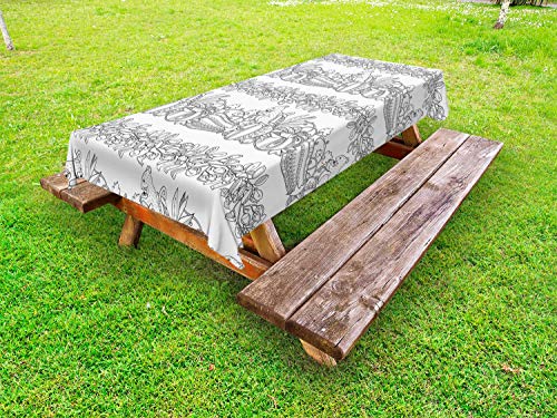 ABAKUHAUS Foresta Tovaglia da Esterno, Scoiattoli Mangiare Frutta a Guscio Immagine, Tovaglia da Picnic Lavabile Decorativa, 145 cm x 305 cm, Charcoal Grey And White