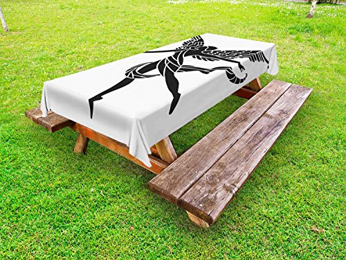 ABAKUHAUS Vintage ▾ Tovaglia da Esterno, Donna con Le Ali, Tovaglia da Picnic Lavabile Decorativa, 145 cm x 305 cm, Charcoal Grey And White