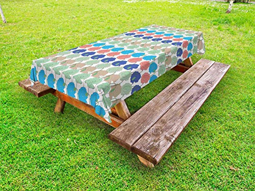 ABAKUHAUS Fiori Tovaglia da Esterno, Patterns Poppy Colorati, Tovaglia da Picnic Lavabile Decorativa, 145 cm x 305 cm, Sky Blue Coral