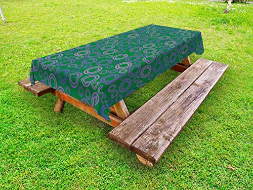 ABAKUHAUS Verde e Viola Tovaglia da Esterno, esagoni Circles, Tovaglia da Picnic Lavabile Decorativa, 145 cm x 305 cm, Verde Lavanda e Violet