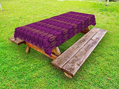 ABAKUHAUS Viola Scuro Tovaglia da Esterno, Geometrico Tulipani Design, Tovaglia da Picnic Lavabile Decorativa, 145 cm x 305 cm, Magenta Persiano Arancione