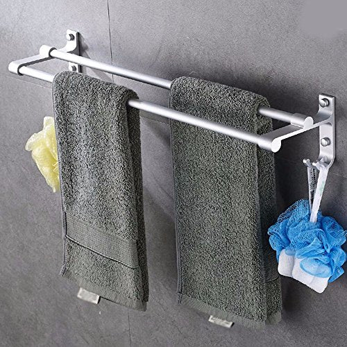 MBYW Portasciugamani da Bagno Asta di Lavaggio Asta per Appendere Asciugamano in Alluminio appesa Pa Doppio palo punzonatura Barra di Asciugatura portasciugamani Bagno Spazio Salute, 50 cm