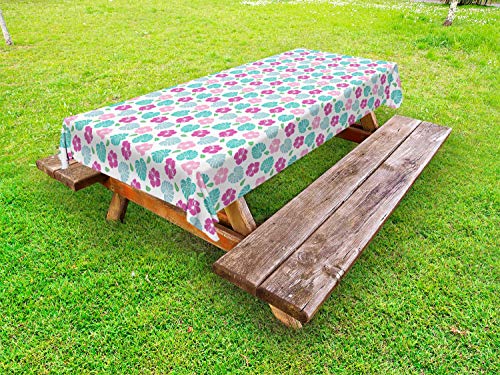 ABAKUHAUS Tropicale Tovaglia da Esterno, Fiori Garden Art, Tovaglia da Picnic Lavabile Decorativa, 145 cm x 265 cm, Rosa Turchese