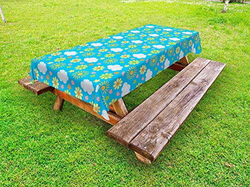 ABAKUHAUS Asilo Tovaglia da Esterno, Nursery Tema Nubi di Sun, Tovaglia da Picnic Lavabile Decorativa, 145 cm x 210 cm, Blue Sky Multicolor