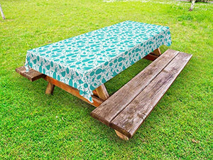ABAKUHAUS Astratto Tovaglia da Esterno, Frutta esotica Polka Dots, Tovaglia da Picnic Lavabile Decorativa, 145 cm x 265 cm, Scuro Seafoam Bianco