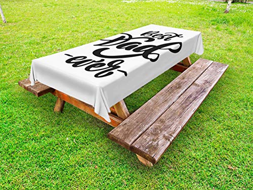 ABAKUHAUS Festa del papà Tovaglia da Esterno, Monochrome Design audace, Tovaglia da Picnic Lavabile Decorativa, 145 cm x 265 cm, Charcoal Grey Bianco