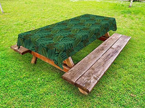 ABAKUHAUS Le Foglie Tovaglia da Esterno, Monstera Tropicale Esotico, Tovaglia da Picnic Lavabile Decorativa, 145 cm x 210 cm, Hunter Verde Multicolore