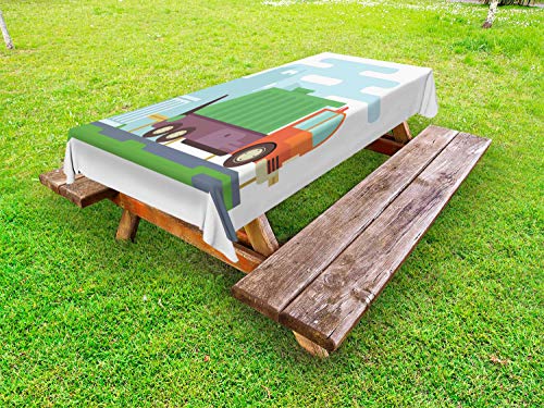 ABAKUHAUS Camion della Spazzatura Tovaglia da Esterno, Contenitore sulla Strada, Tovaglia da Picnic Lavabile Decorativa, 145 cm x 305 cm, Multicolore