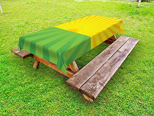 ABAKUHAUS Sunburst Tovaglia da Esterno, Semplicistico Estate Alba, Tovaglia da Picnic Lavabile Decorativa, 145 cm x 210 cm, Verde Giallo