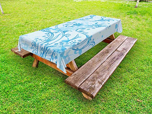 ABAKUHAUS Arte Floreale Tovaglia da Esterno, Disposizione Flower Sketchy, Tovaglia da Picnic Lavabile Decorativa, 145 cm x 265 cm, Bambina Blu