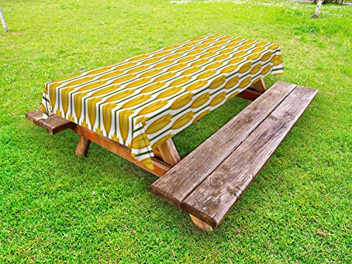ABAKUHAUS Floreale Tovaglia da Esterno, Acquerello Effetto Tulipani, Tovaglia da Picnic Lavabile Decorativa, 145 cm x 210 cm, Terra Giallo Bianco