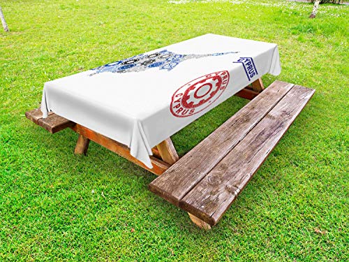 ABAKUHAUS Cipro Tovaglia da Esterno, Cog Forme Formare Isola, Tovaglia da Picnic Lavabile Decorativa, 145 cm x 305 cm, Bianco e Multicolore
