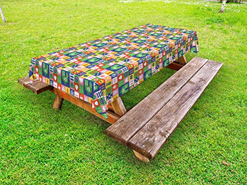 ABAKUHAUS Norvegese Tovaglia da Esterno, Uccelli e Fiori Retro, Tovaglia da Picnic Lavabile Decorativa, 145 cm x 305 cm, Multicolore