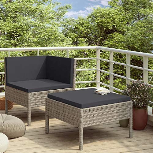SKM Set Divani da Giardino 2 pz con Cuscini in Polyrattan Grigio (14.5kg)
