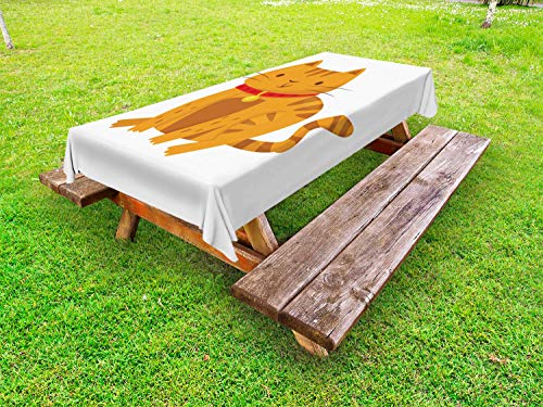 ABAKUHAUS Gattino Tovaglia da Esterno, Cartoon Style Carattere Felice, Tovaglia da Picnic Lavabile Decorativa, 145 cm x 305 cm, Ambra Vermilion