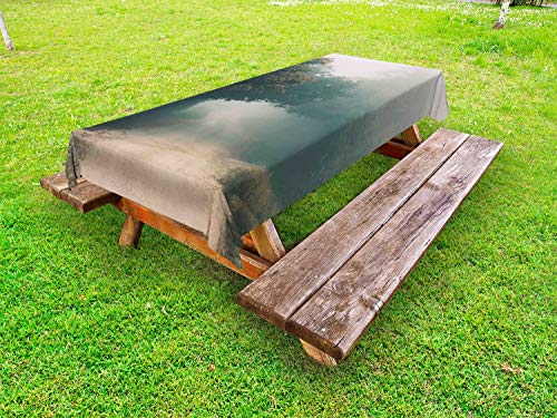 ABAKUHAUS Foresta oscura Tovaglia da Esterno, Percorso Misty Woodland, Tovaglia da Picnic Lavabile Decorativa, 145 cm x 265 cm, Scuro Cadet Blu e Ecru