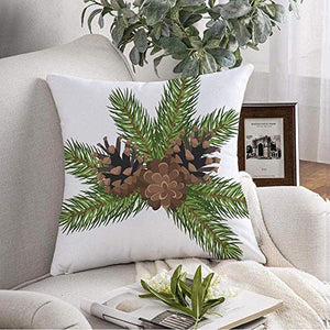 Kris.D Fodera per Cuscino Decorativo copriletto Ago Beige Abete Rami di Albero Coni Vacanze Pino Natura Ramoscello Marrone Natale Abete Invernale Botanico 18x18 Pollici