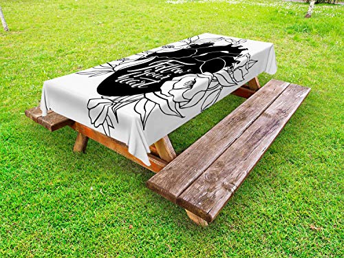 ABAKUHAUS Cuore Umano Tovaglia da Esterno, Parole sulla Flourish Organo, Tovaglia da Picnic Lavabile Decorativa, 145 cm x 210 cm, Charcoal Grey And White