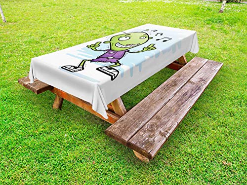 ABAKUHAUS Sorridi Tovaglia da Esterno, Divertente Alien Danza per Musica, Tovaglia da Picnic Lavabile Decorativa, 145 cm x 210 cm, Baby Blue Verde