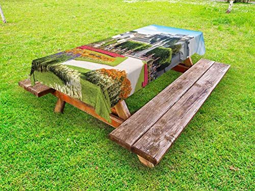 ABAKUHAUS Turismo Tovaglia da Esterno, Scenario Giardini di Mirabell, Tovaglia da Picnic Lavabile Decorativa, 145 cm x 265 cm, Multicolore