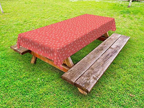 ABAKUHAUS Geometrico Tovaglia da Esterno, Ripetitivo Xmas Stars, Tovaglia da Picnic Lavabile Decorativa, 145 cm x 210 cm, Salmone Scuro e Bianco