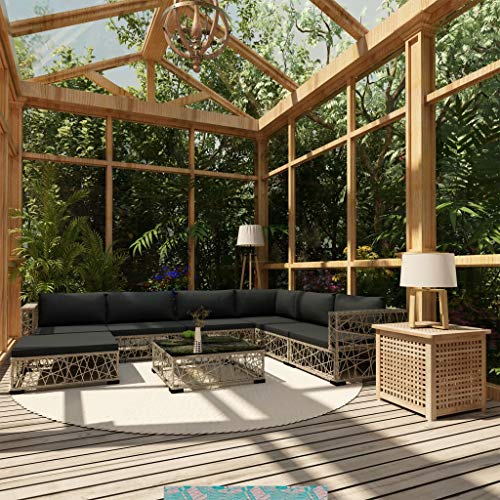 SKM Set Divani da Giardino 6 pz con Cuscini in Polyrattan Grigio L