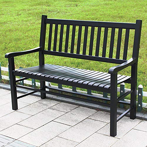 Outdoor furniture Panca da Giardino panchina in Legno massello da terrazza, Poltrona da Balcone Moderna Nera Robusta e Stabile, Comoda Seduta a doghe con Schienale e braccioli, Naturalmente Oliato