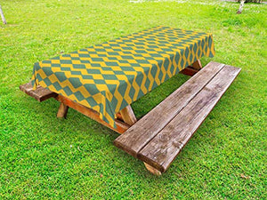 ABAKUHAUS Astratto Tovaglia da Esterno, Orizzontale Rotonda Macchie, Tovaglia da Picnic Lavabile Decorativa, 145 cm x 210 cm, Terra Giallo Blu Cadet