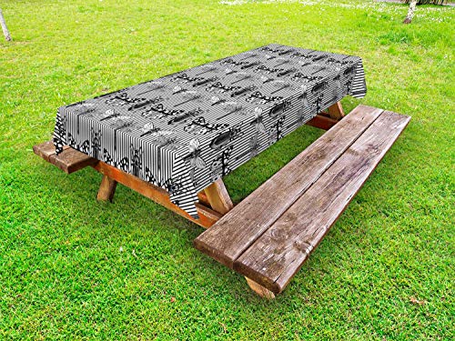 ABAKUHAUS Insetto Tovaglia da Esterno, Beetle Farfalla Libellula, Tovaglia da Picnic Lavabile Decorativa, 145 cm x 210 cm, Charcoal Grey And White