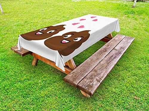 ABAKUHAUS Poop Emoticon Tovaglia da Esterno, Divertente Flirtare, Tovaglia da Picnic Lavabile Decorativa, 145 cm x 305 cm, Cioccolato Rosa Pastello