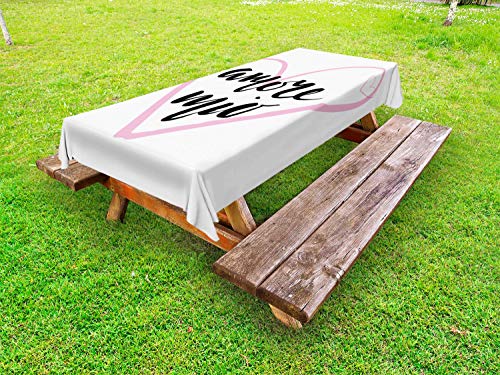 ABAKUHAUS Amore Dire Tovaglia da Esterno, Il Mio Amore con Un Cuore, Tovaglia da Picnic Lavabile Decorativa, 145 cm x 210 cm, Rosa Charcoal Grey Bambino