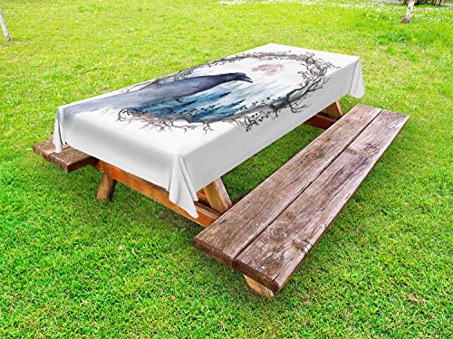 ABAKUHAUS Corvo Nero Tovaglia da Esterno, Fine Art Inverno Natura, Tovaglia da Picnic Lavabile Decorativa, 145 cm x 305 cm, Multicolore