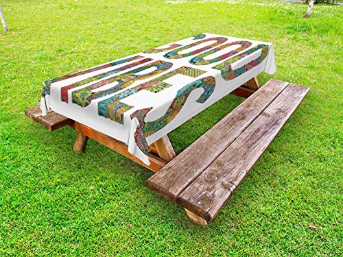 ABAKUHAUS Detto Tovaglia da Esterno, Vivid Formulazione Zentangle, Tovaglia da Picnic Lavabile Decorativa, 145 cm x 210 cm, Multicolore