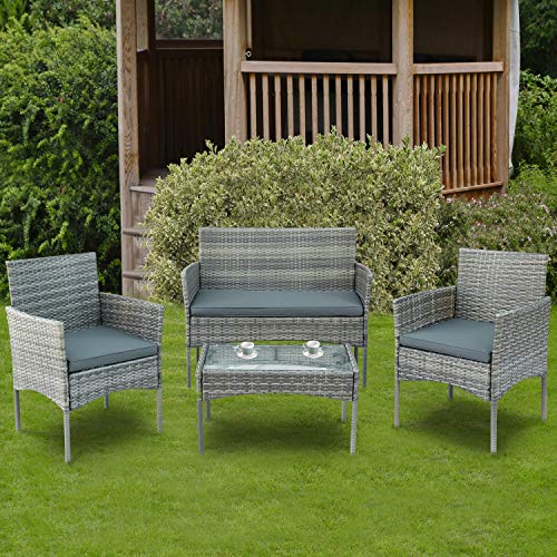 WYLZLIY-Home Set Mobili da Giardino Set Mobili da Esterno Balcone Set di Mobili Include 2 Poltrone 1 Doppio Sedile Divano E 1 Tavolo Set di Mobili per Giardino in Rattan