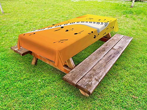 ABAKUHAUS Nota Musicale Tovaglia da Esterno, Gioioso Sunset Piano Keys, Tovaglia da Picnic Lavabile Decorativa, 145 cm x 210 cm, Giallo Arancione