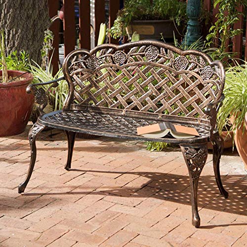 Panchina da terrazza panchina da esterno, Panca decorativa da giardino in legno anticorrosivo in fusione di alluminio, Panca intagliata lounge chair con braccioli e schienale, Adatto per portici