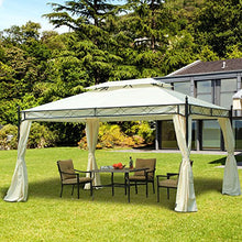 Outsunny Gazebo da Giardino 3x4m in Metallo con Doppio Tetto 4 Tende Laterali Crema
